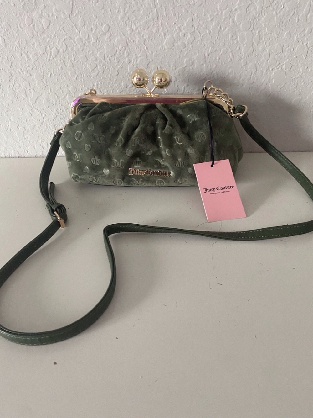 Juicy Couture Keep It Classy Frame Crossbody Bag Purse Kisslock Super Greens NEW